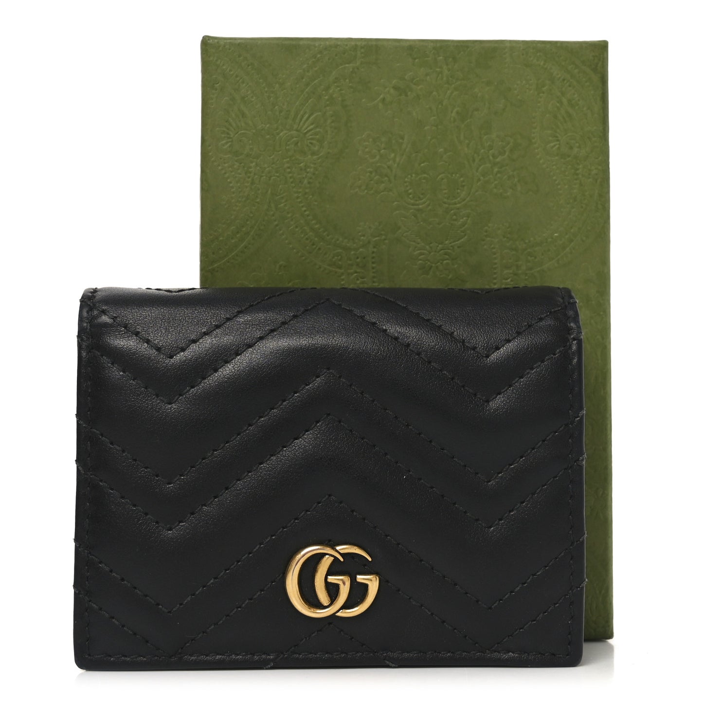 Calfskin Matelasse GG Marmont Card Case Wallet Black