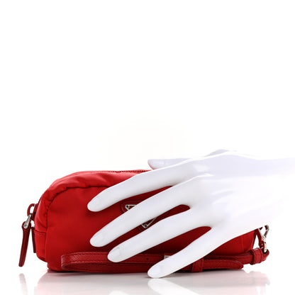 Prada Tessuto Nylon Vela Saffiano Mini Wristlet Pouch Rosso 2 of 16