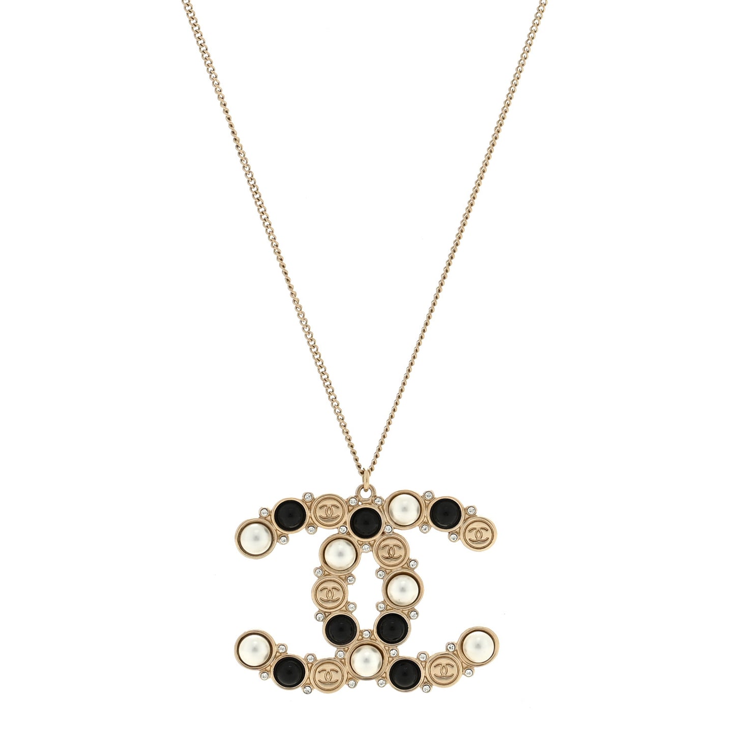 Crystal Pearl CC Chain Necklace Gold Black
