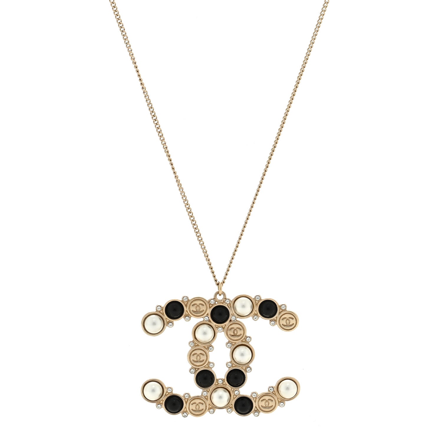 Chanel Crystal Pearl CC Chain Necklace Gold Black 1 of 5