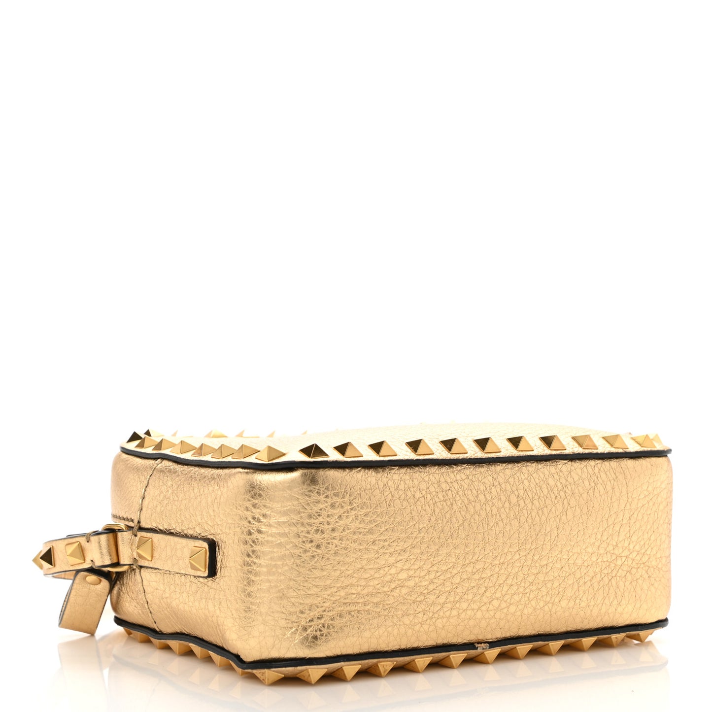 Metallic Pebbled Calfskin Rockstud Camera Crossbody Bag Gold