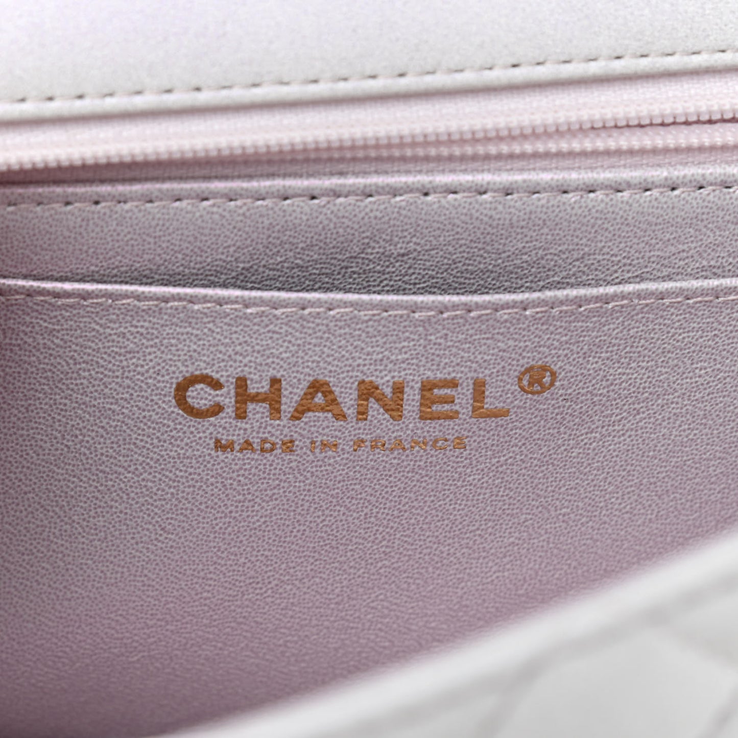 Iridescent Lambskin Quilted Mini Top Handle Rectangular Flap White