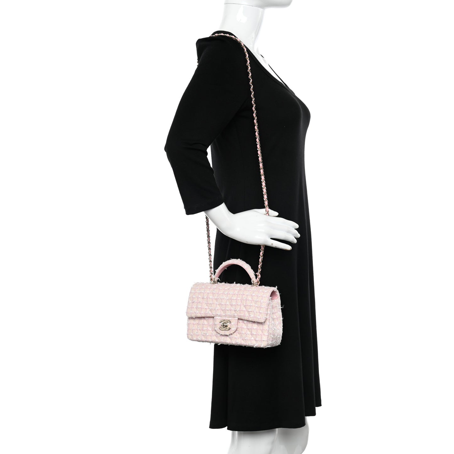 Tweed Quilted Mini Top Handle Rectangular Flap Light Pink