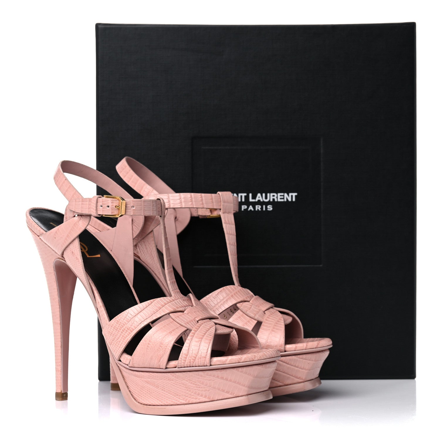 Saint Laurent Calfskin Crocodile Embossed Tribute 105 Platform Sandals 38 Pale Pink 13 of 13