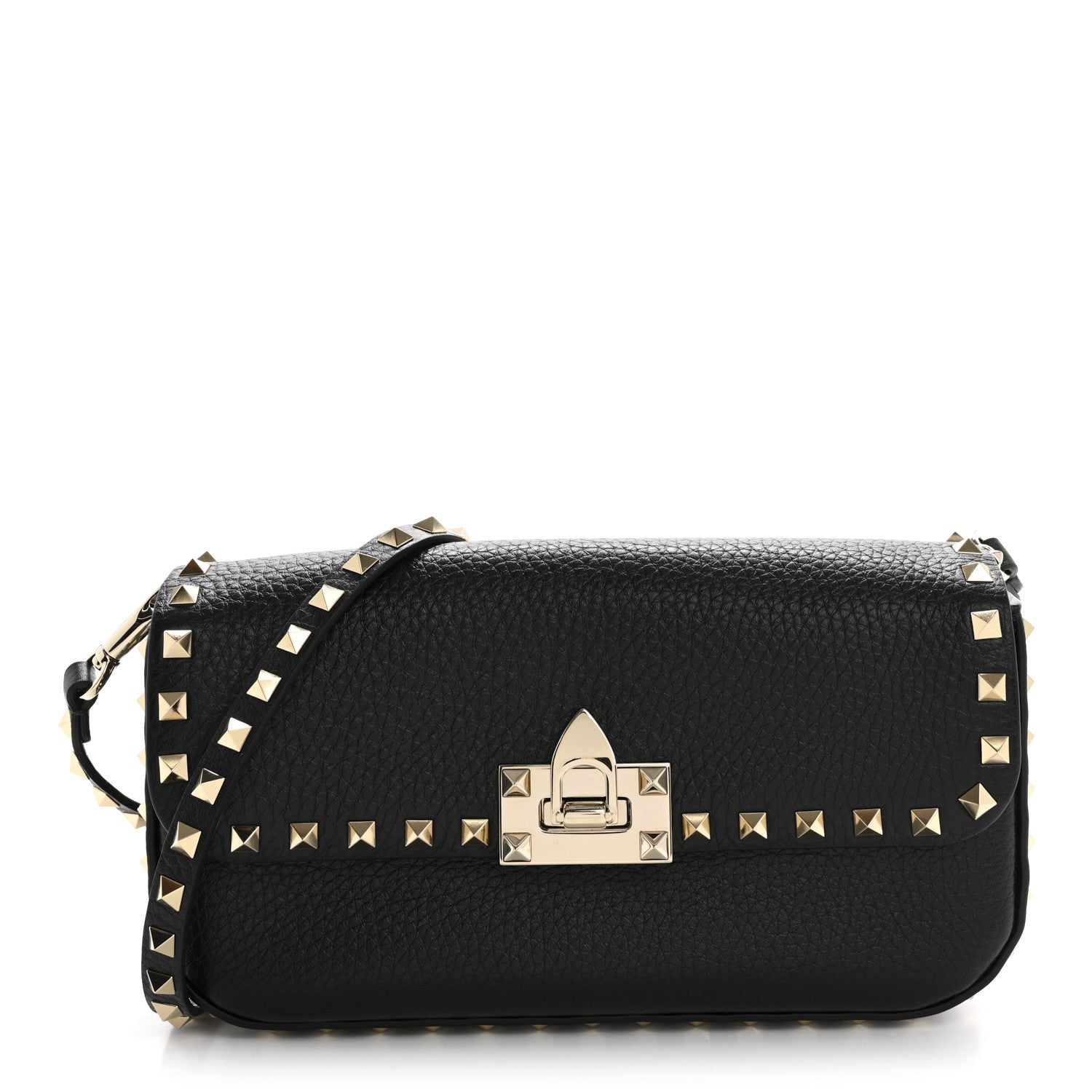 Valentino Garavani Pebbled Calfskin Medium Rockstud Flip Lock Shoulder Bag Black 1 of 14