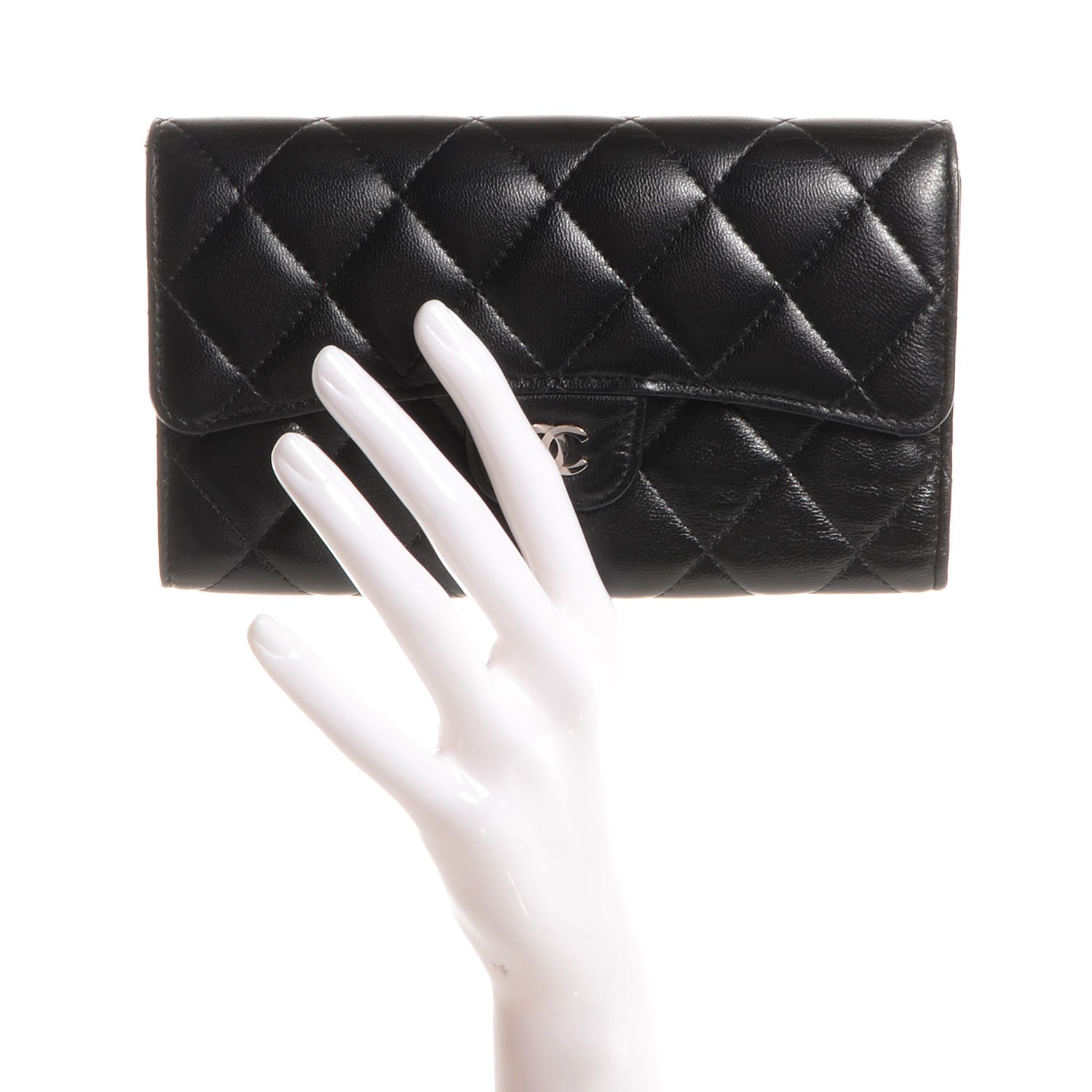 Chanel Lambskin Quilted Large Flap Wallet Black 2 of 9