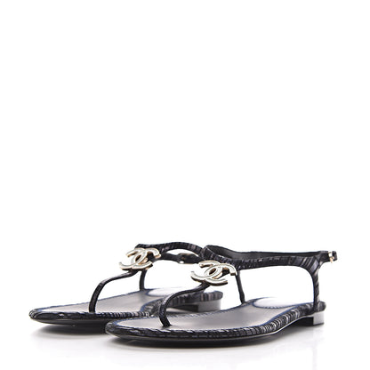 Chanel Fantasy Goatskin Suede CC Chain Thong Sandals 36 Navy Black 3 of 8