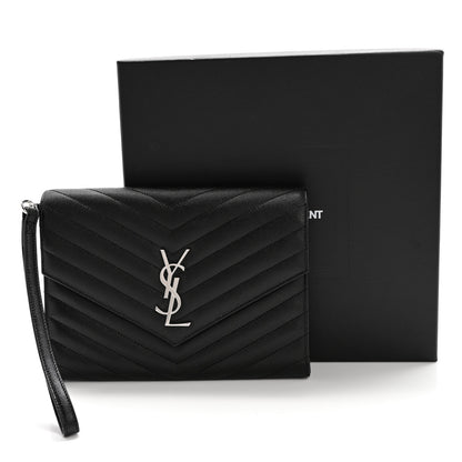 Saint Laurent Grain De Poudre Matelasse Chevron Monogram Envelope Clutch Black 8 of 8