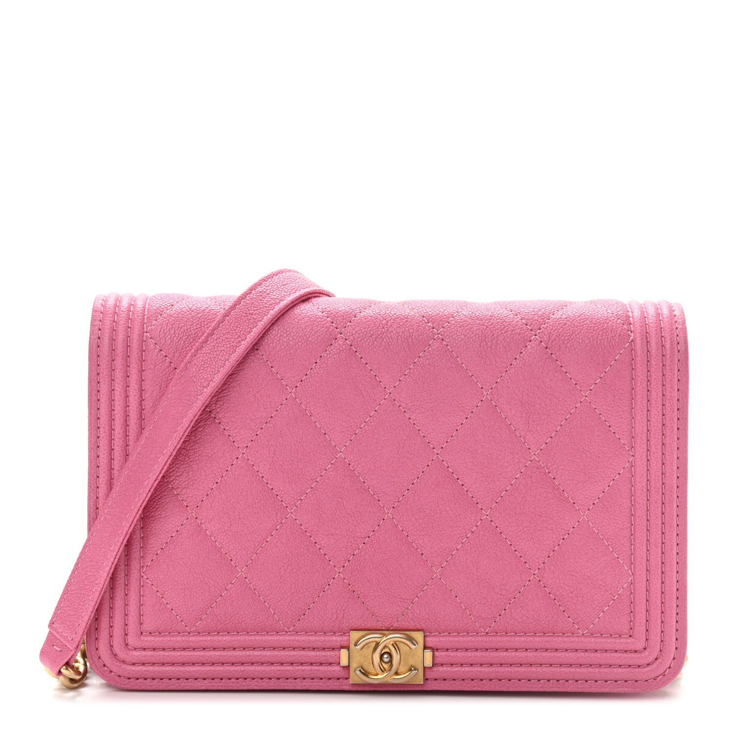 Chanel Caviar Quilted Boy Wallet On Chain WOC Pink 1 of 12