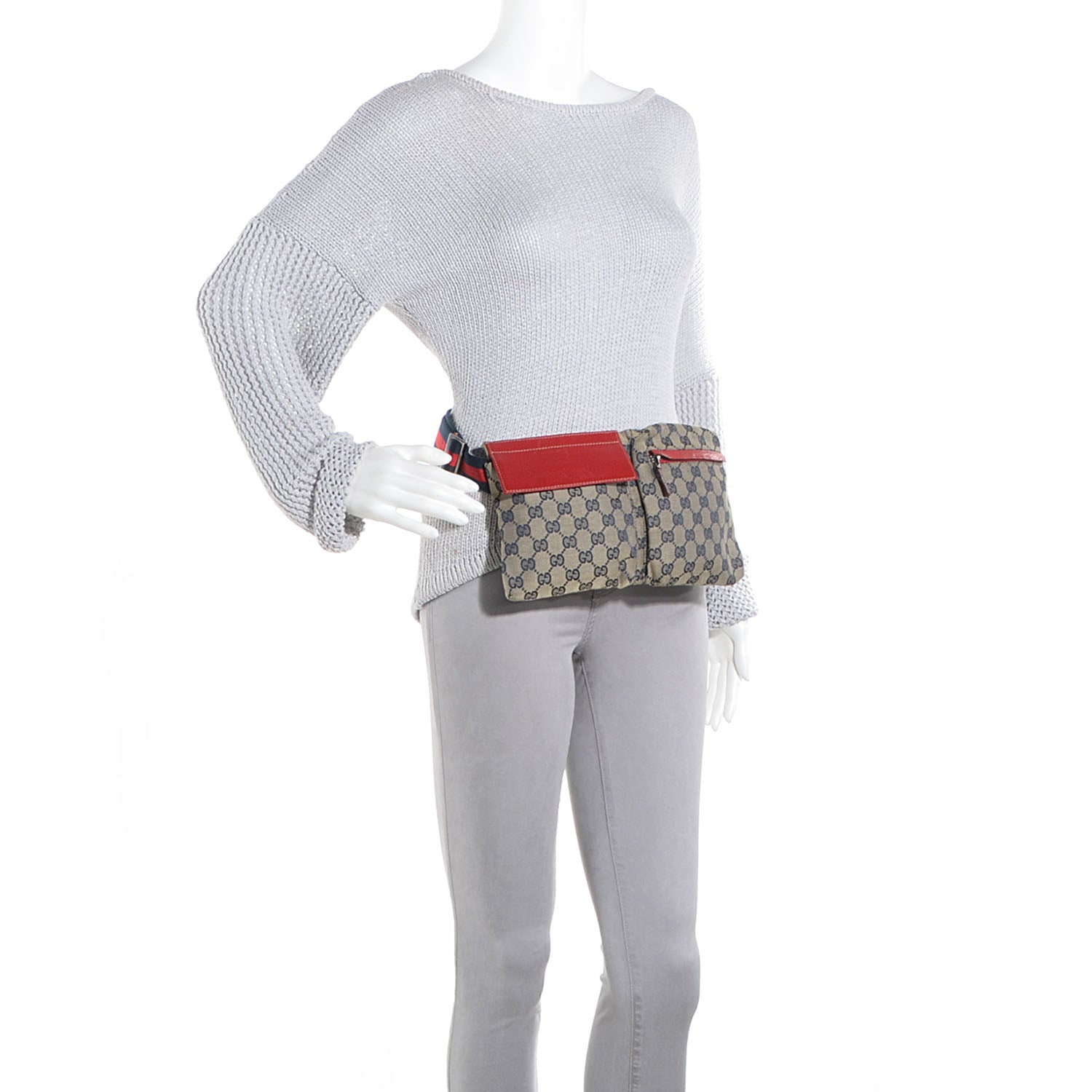 Gucci GG Monogram Web Double Pocket Belt Bag Navy Red 2 of 7