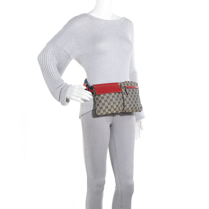 Gucci GG Monogram Web Double Pocket Belt Bag Navy Red 2 of 7