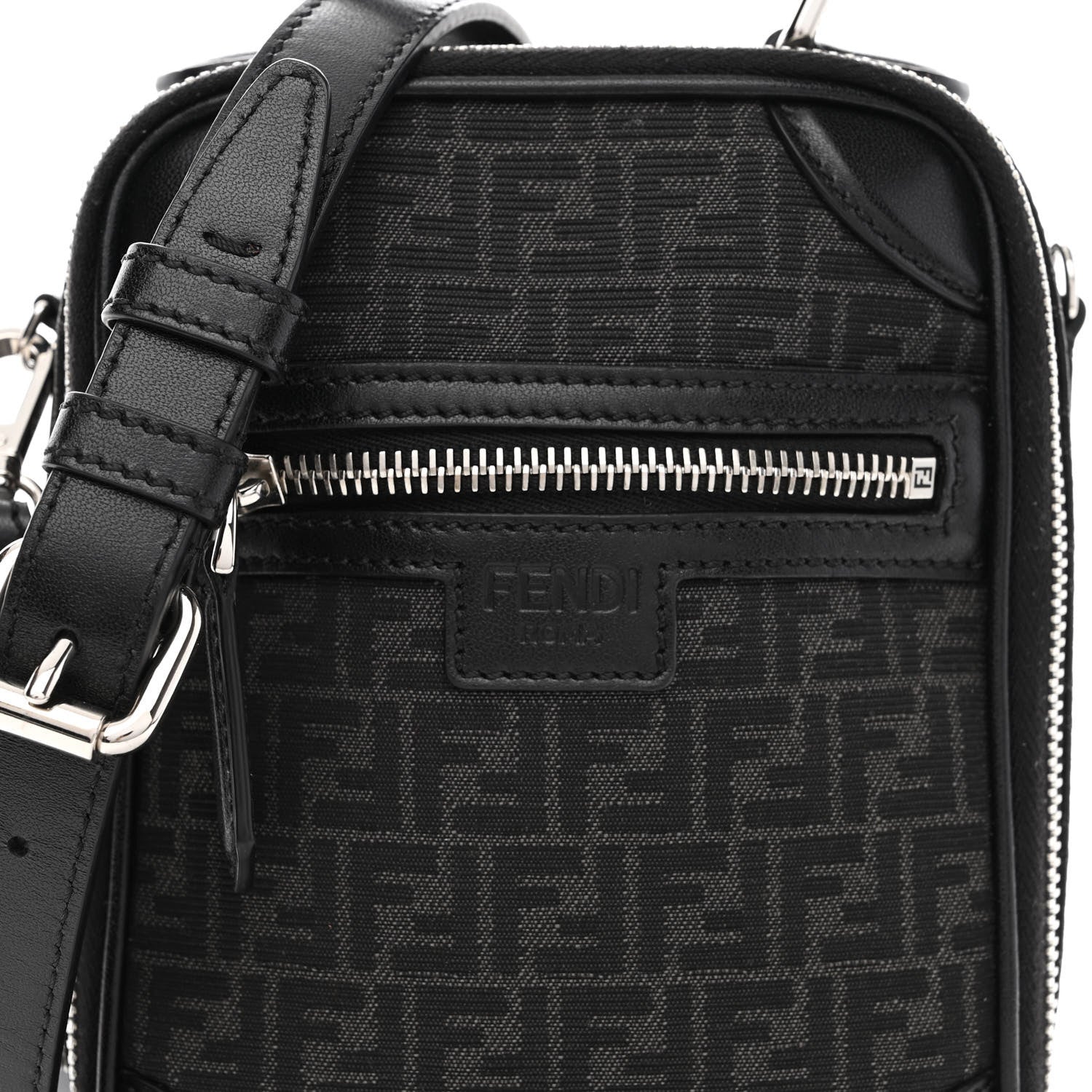 Fendi Recycled Fabric Jacquard Vitello Astro Micro FF Mini Trolley Bag Asfalto Black 8 of 10