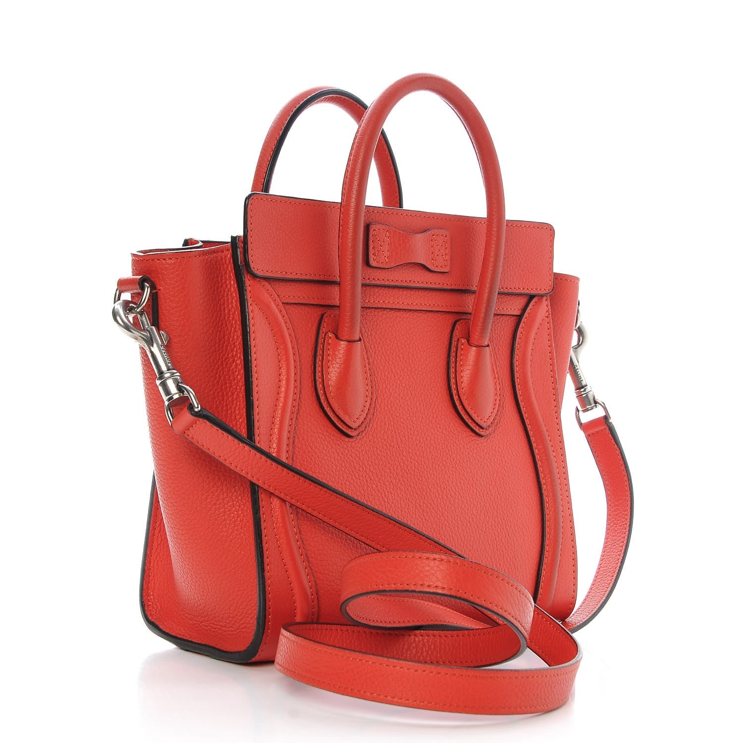 Celine Drummed Calfskin Nano Luggage Vermillion 3 of 6