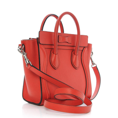 Celine Drummed Calfskin Nano Luggage Vermillion 3 of 6