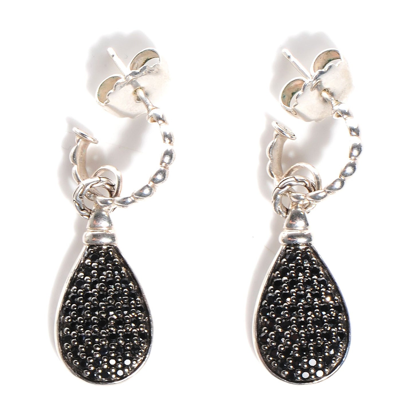 Sterling Silver Black Sapphire Kali Lava Pave Drop Earrings