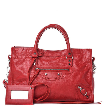 Balenciaga Agneau Arena Classic Silver Hardware S City Logo Strap Rouge Cardinal Black 1 of 7