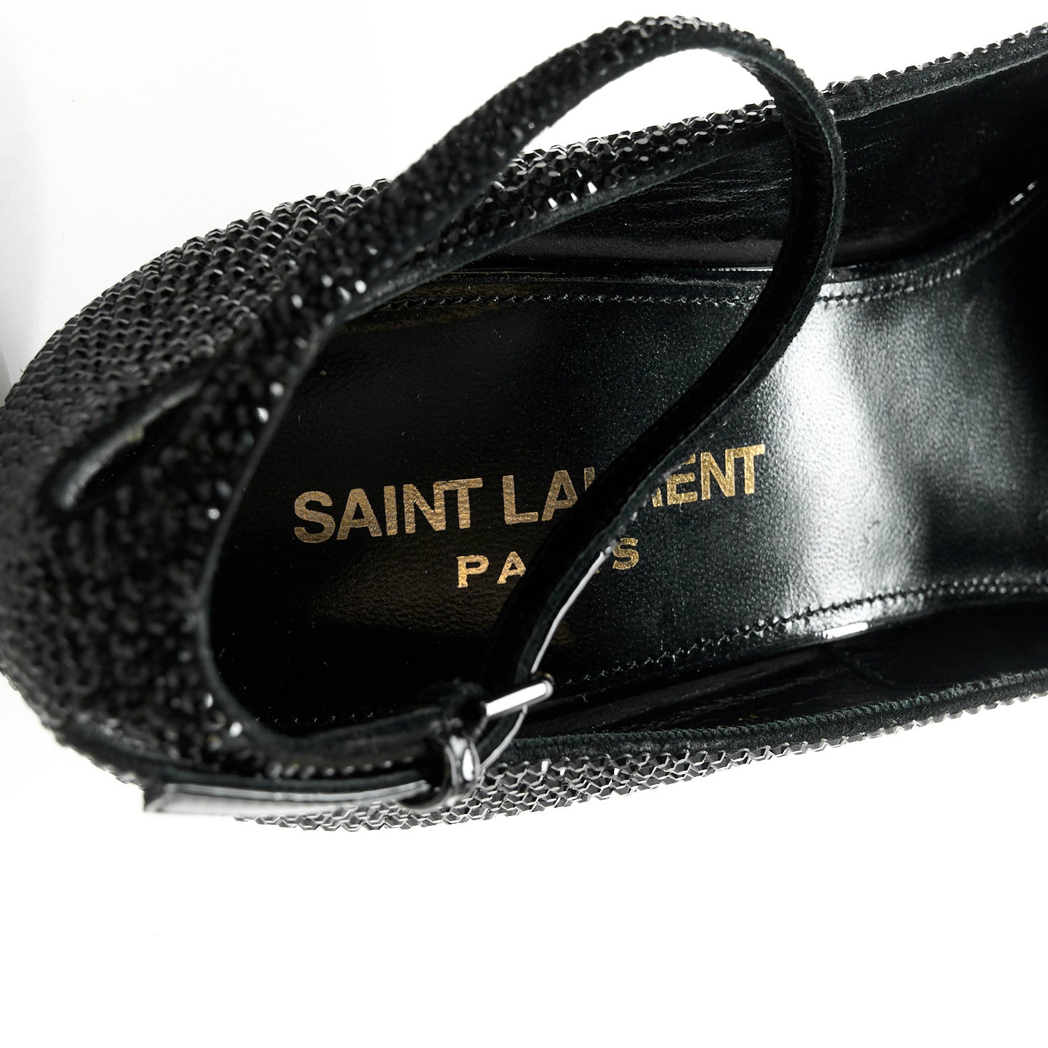 Saint Laurent Kid Suede Crystal Embellished Opyum 110 Ankle Strap Sandals 37 Black 7 of 10