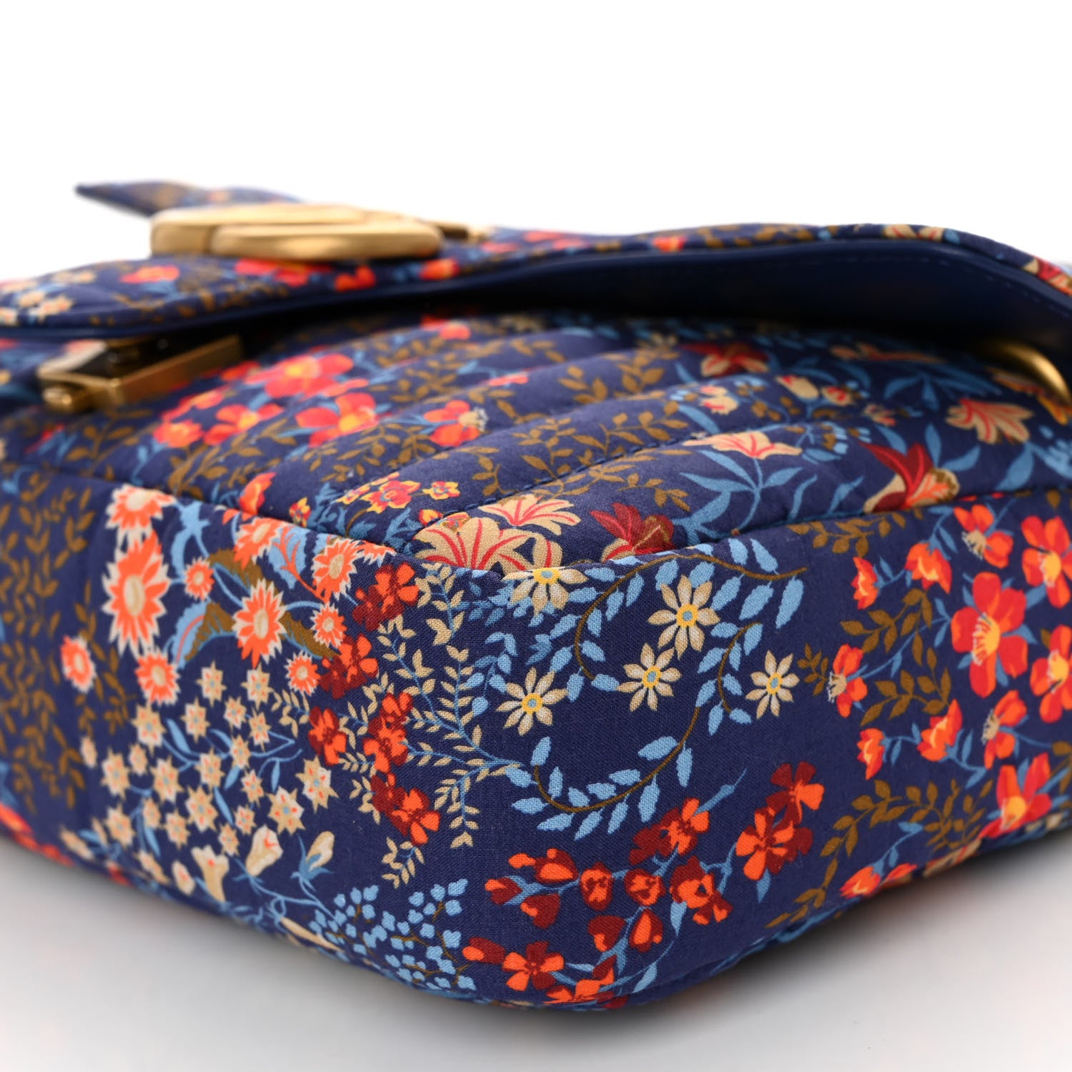 Gucci Cotton Calfskin Matelasse Floral Print Small GG Marmont Shoulder Bag Blue Red Deep Ocean Blue 10 of 10