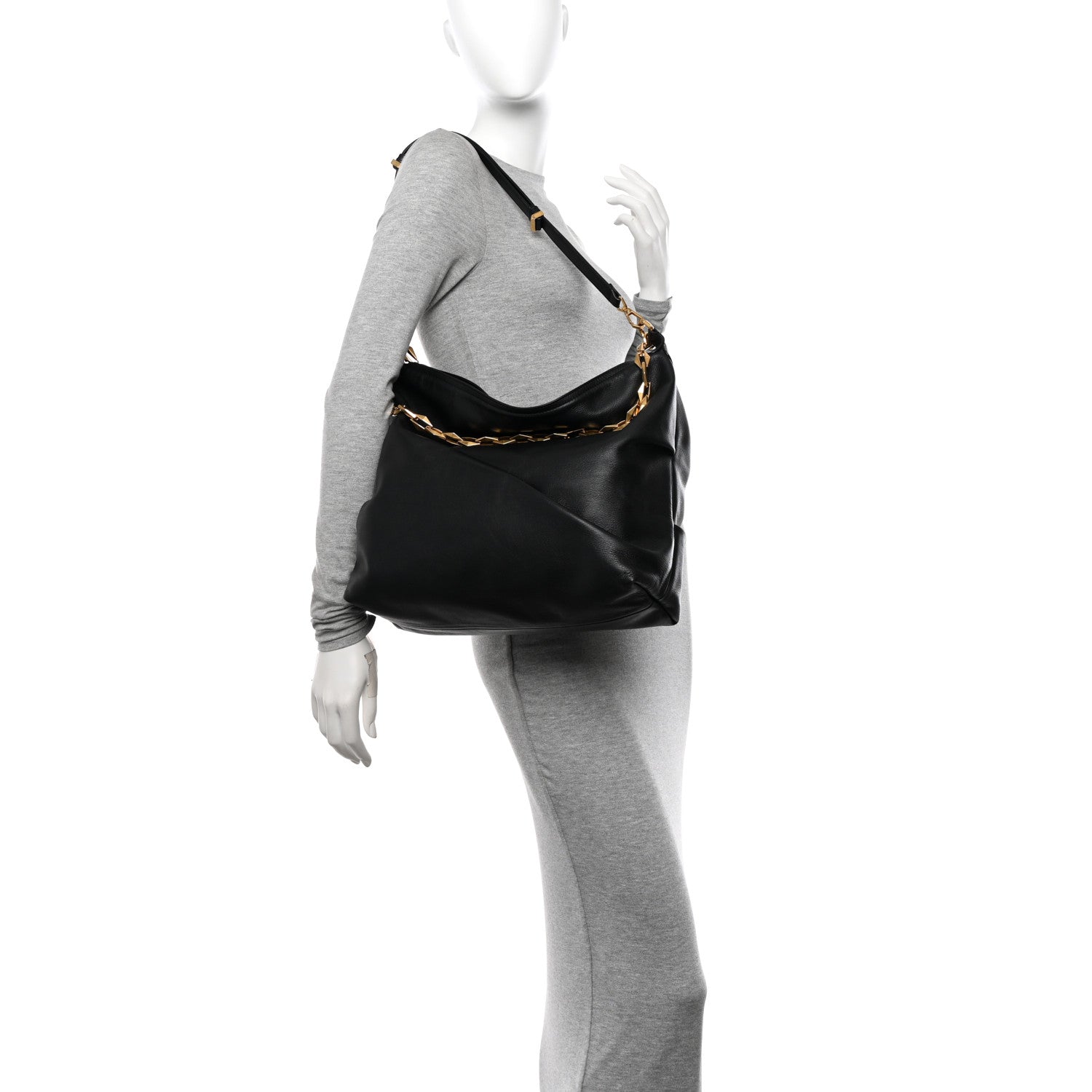 Jimmy Choo Soft Calfskin Medium Diamond Hobo Black 2 of 9