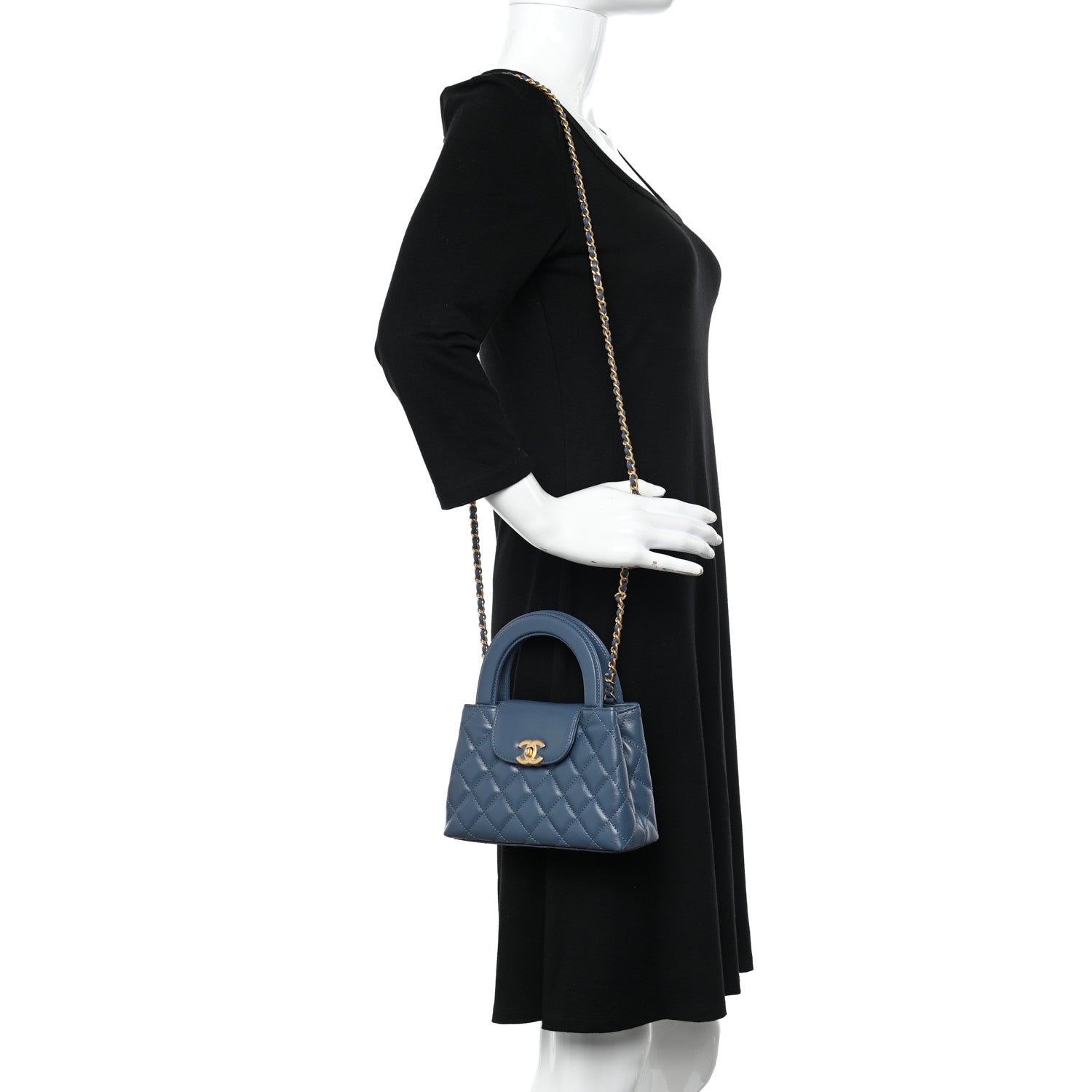 Chanel Shiny Aged Calfskin Quilted Nano Kelly Shopper Dark Blue 2 of 10