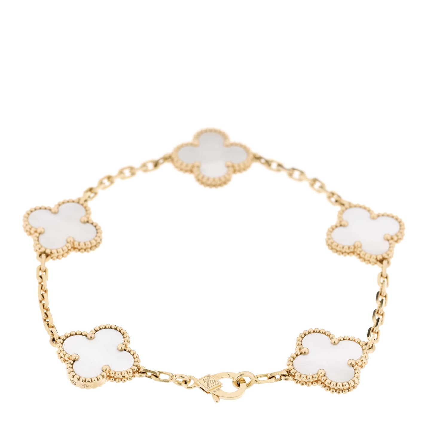 18K Yellow Gold Mother of Pearl 5 Motifs Vintage Alhambra Bracelet