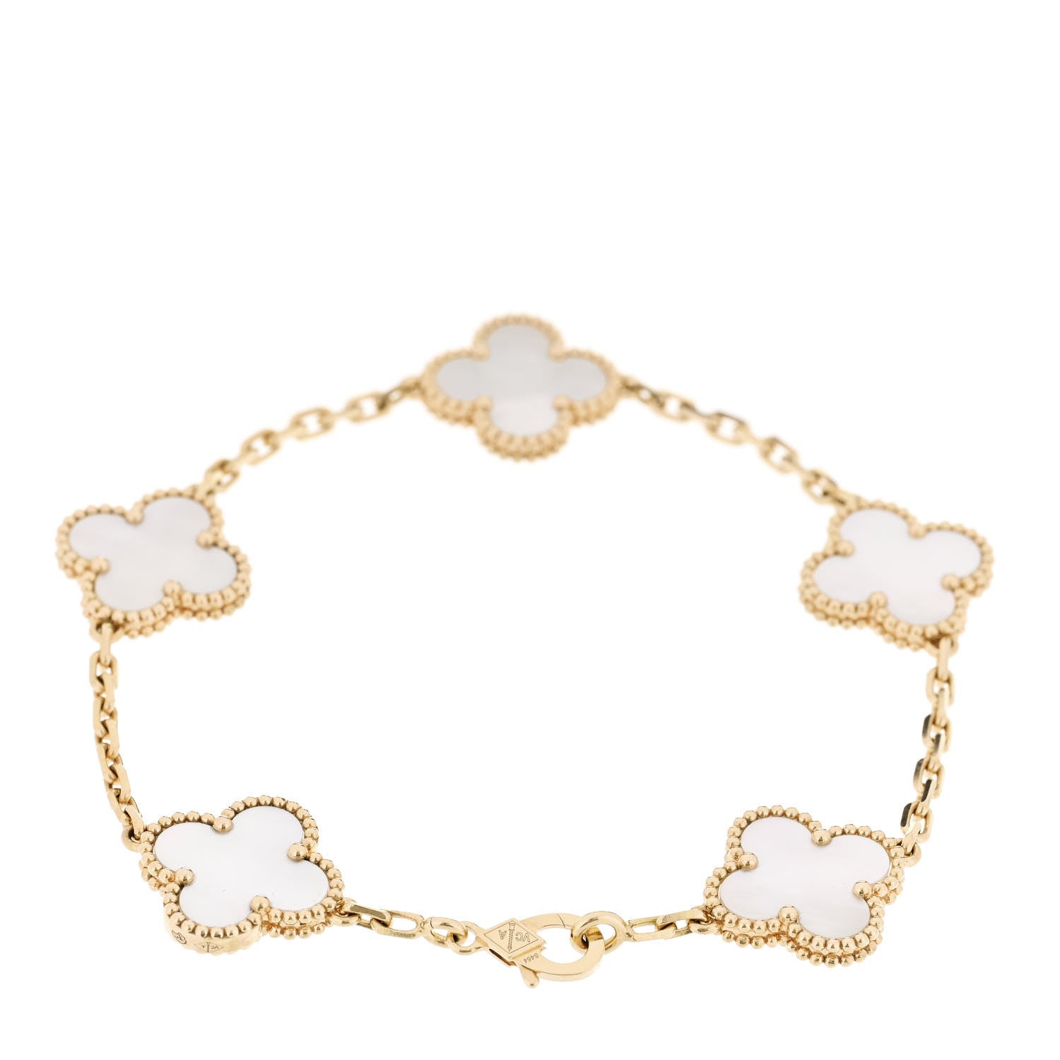 Van Cleef & Arpels 18K Yellow Gold Mother of Pearl 5 Motifs Vintage Alhambra Bracelet 2 of 6