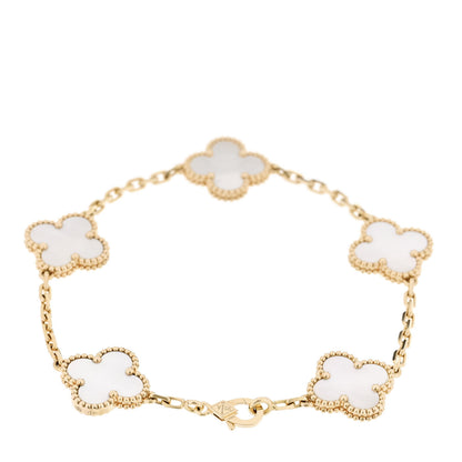 Van Cleef & Arpels 18K Yellow Gold Mother of Pearl 5 Motifs Vintage Alhambra Bracelet 2 of 6