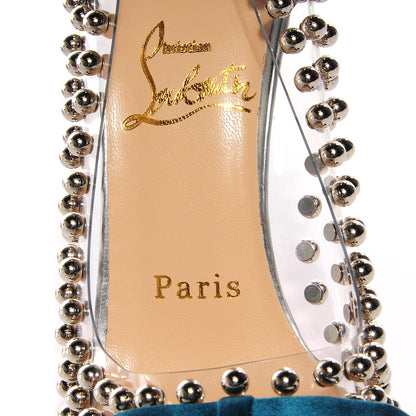 Christian Louboutin Suede Patent Bille et Boule 100 Studded Bow Pumps Navy 35 6 of 6