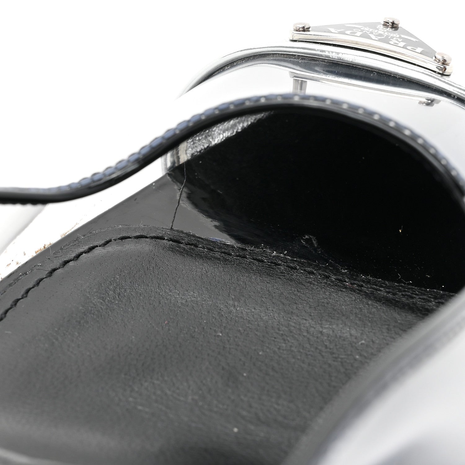 Prada Plexiglass Vernice Metal Triangle Logo Modellerie 75mm Mules 38 Black 7 of 9