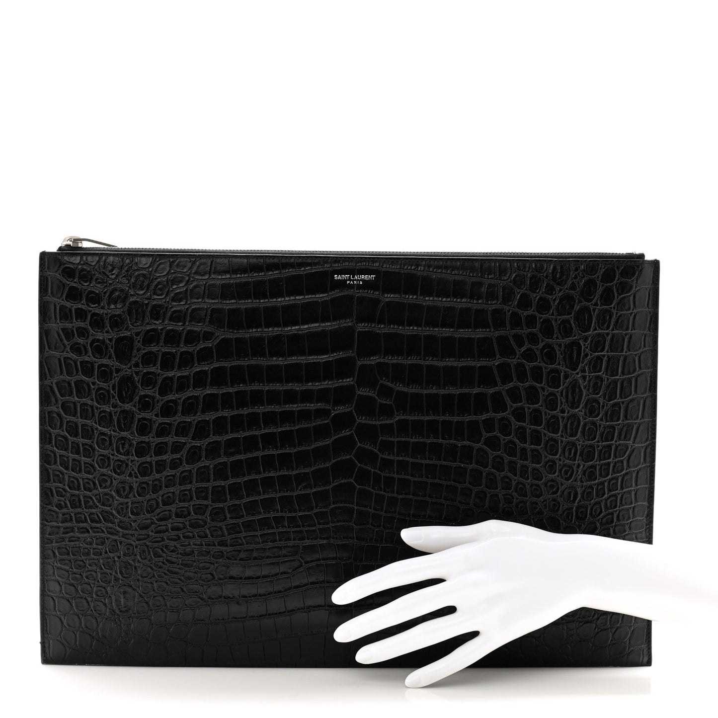 Calfskin Crocodile Embossed Document Holder Black
