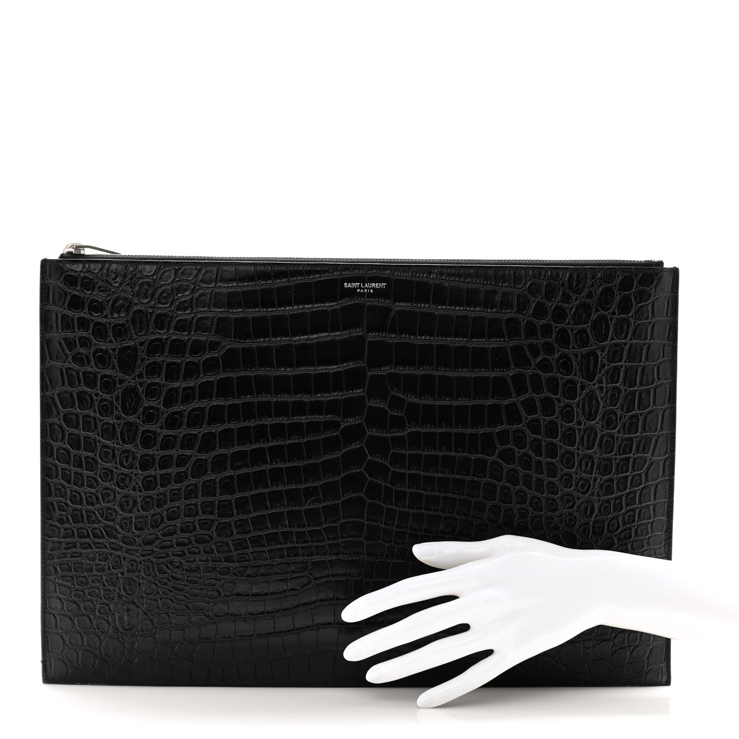 Saint Laurent Calfskin Crocodile Embossed Document Holder Black 2 of 9