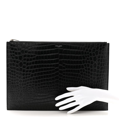 Saint Laurent Calfskin Crocodile Embossed Document Holder Black 2 of 9