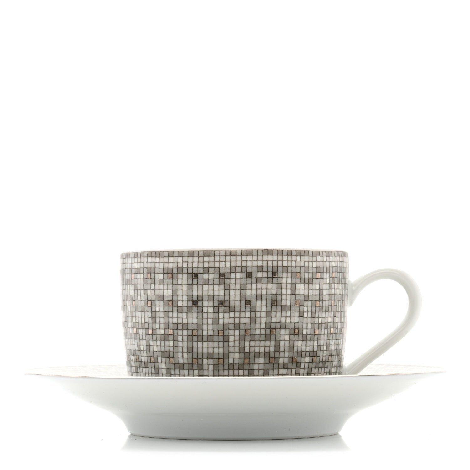 Hermes Porcelain Mosaique Au 24 Platine Tea Cup And Saucer Platinum 1 of 9