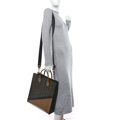 Fendi Glazed Fabric Vitello Cover FF 1974 Diagonal Bi-Color Vertical Tote Tobacco Moro Sand Black 2 of 10