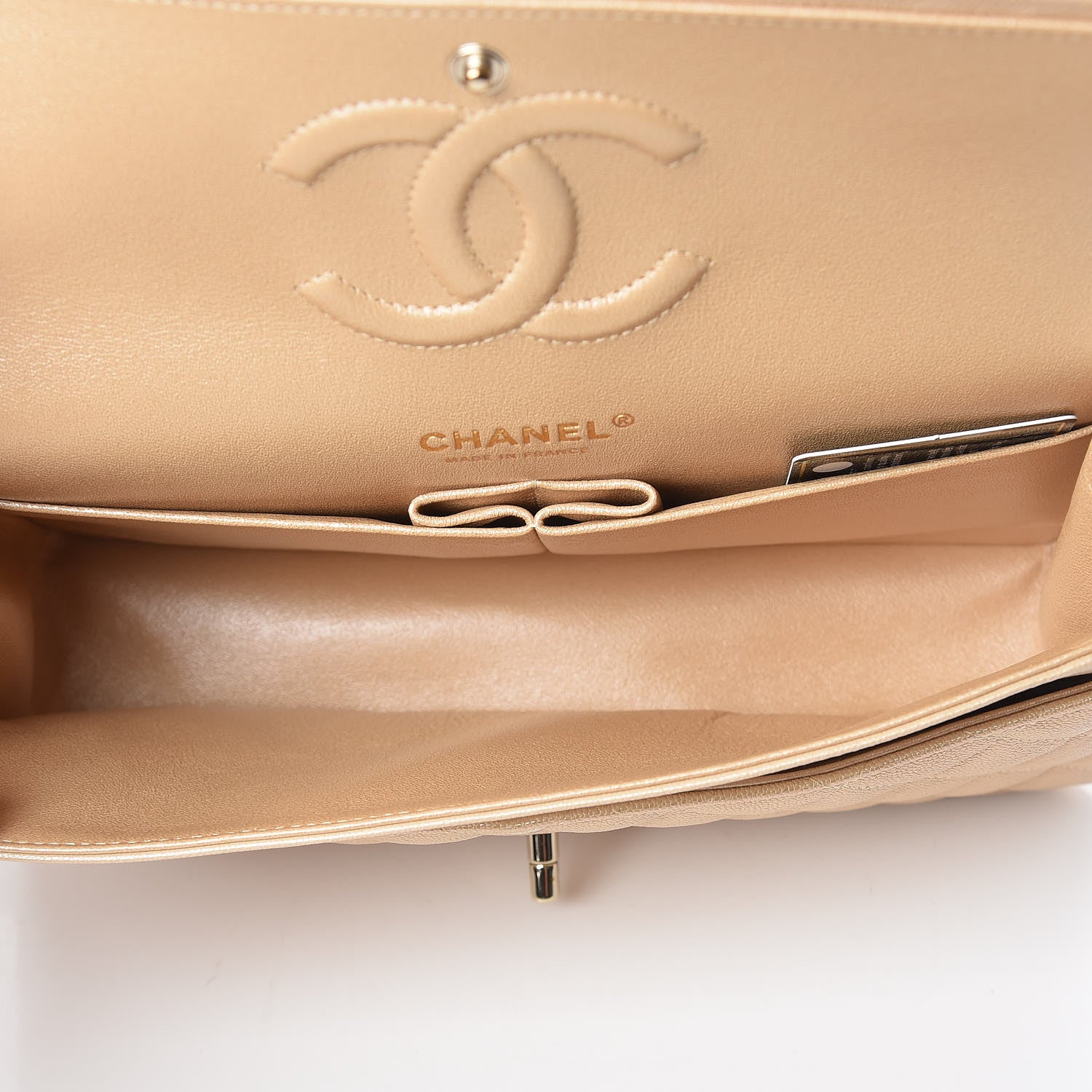 Chanel Iridescent Caviar Quilted Medium Double Flap Beige 8 of 11
