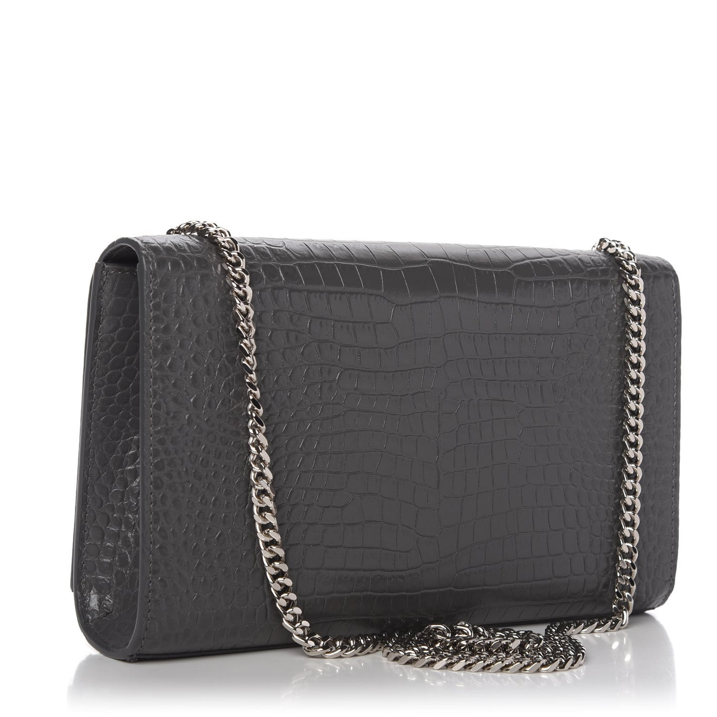 Calfskin Crocodile Embossed Medium Classic Monogram Kate Tassel Satchel Fog