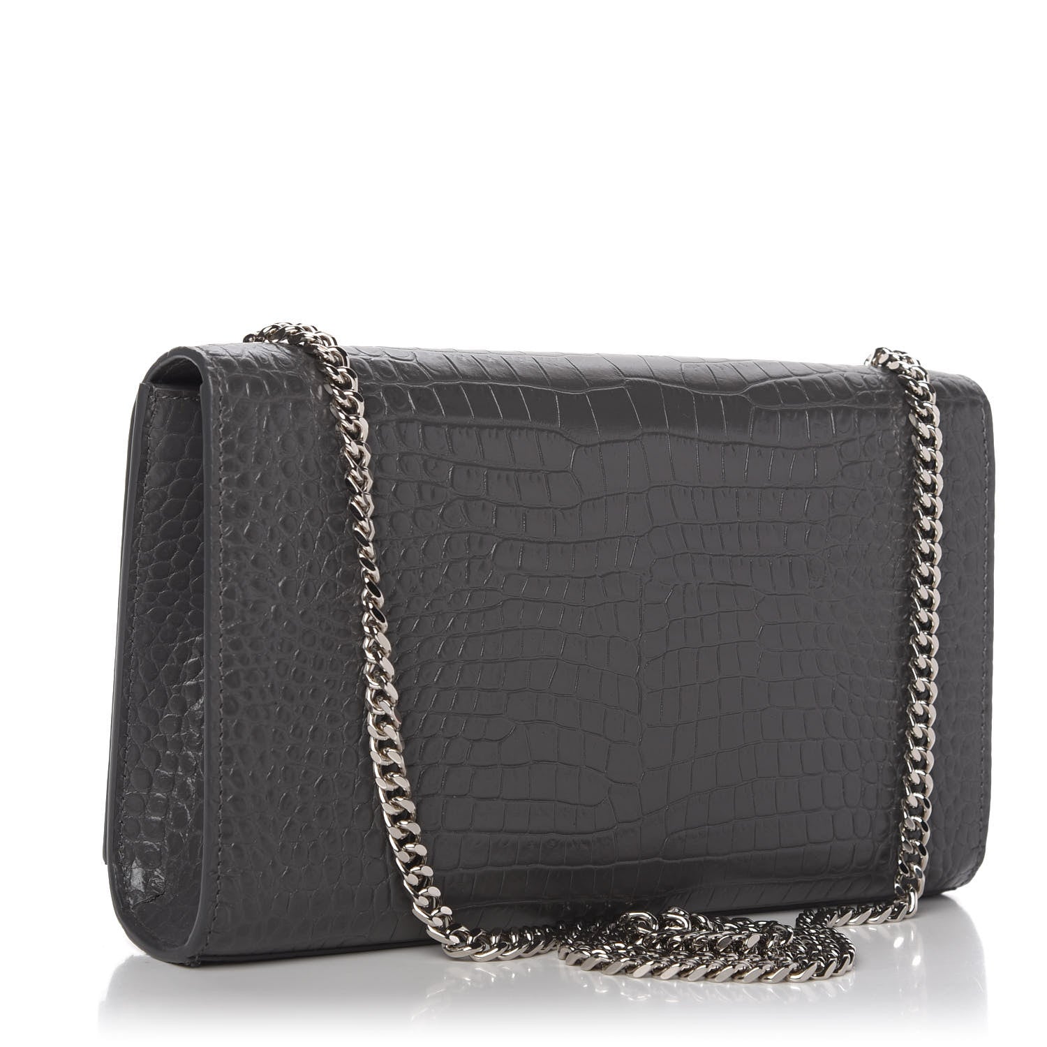Saint Laurent Calfskin Crocodile Embossed Medium Classic Monogram Kate Tassel Satchel Fog 3 of 9
