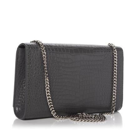 Saint Laurent Calfskin Crocodile Embossed Medium Classic Monogram Kate Tassel Satchel Fog 3 of 9