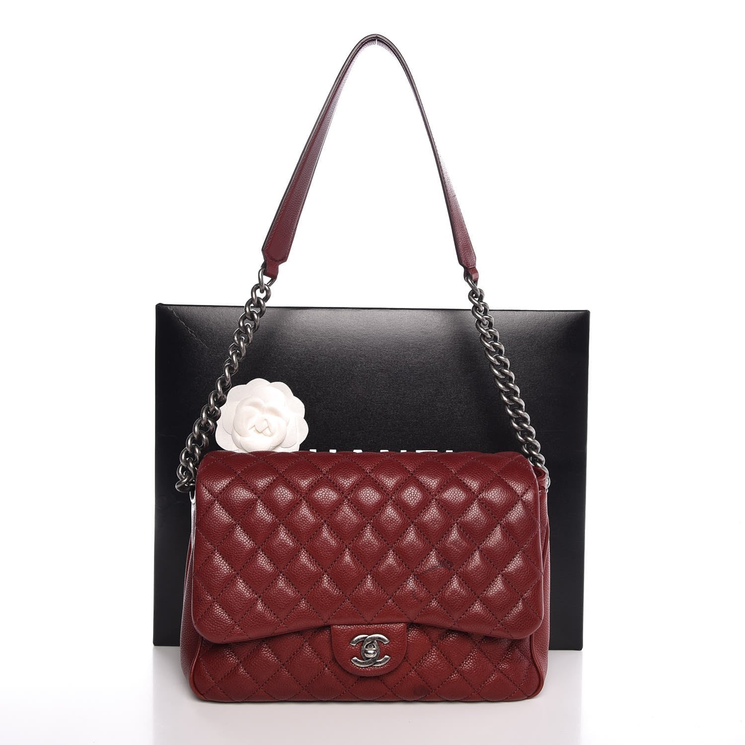 Chanel Caviar Quilted Medium Rock In Rome Single Flap Dark Red 17 of 17