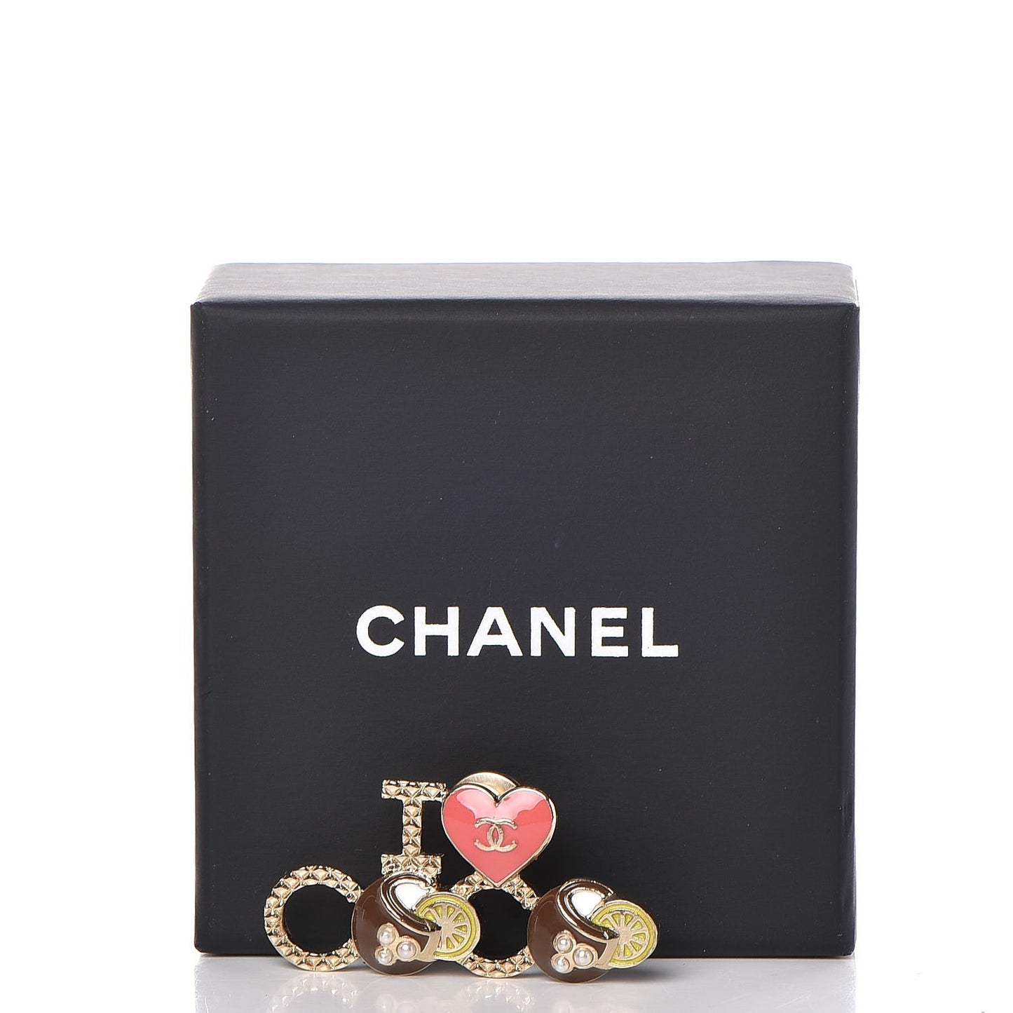 Metal Resin Pearl I Love Coco Brooch Gold Brown Pink