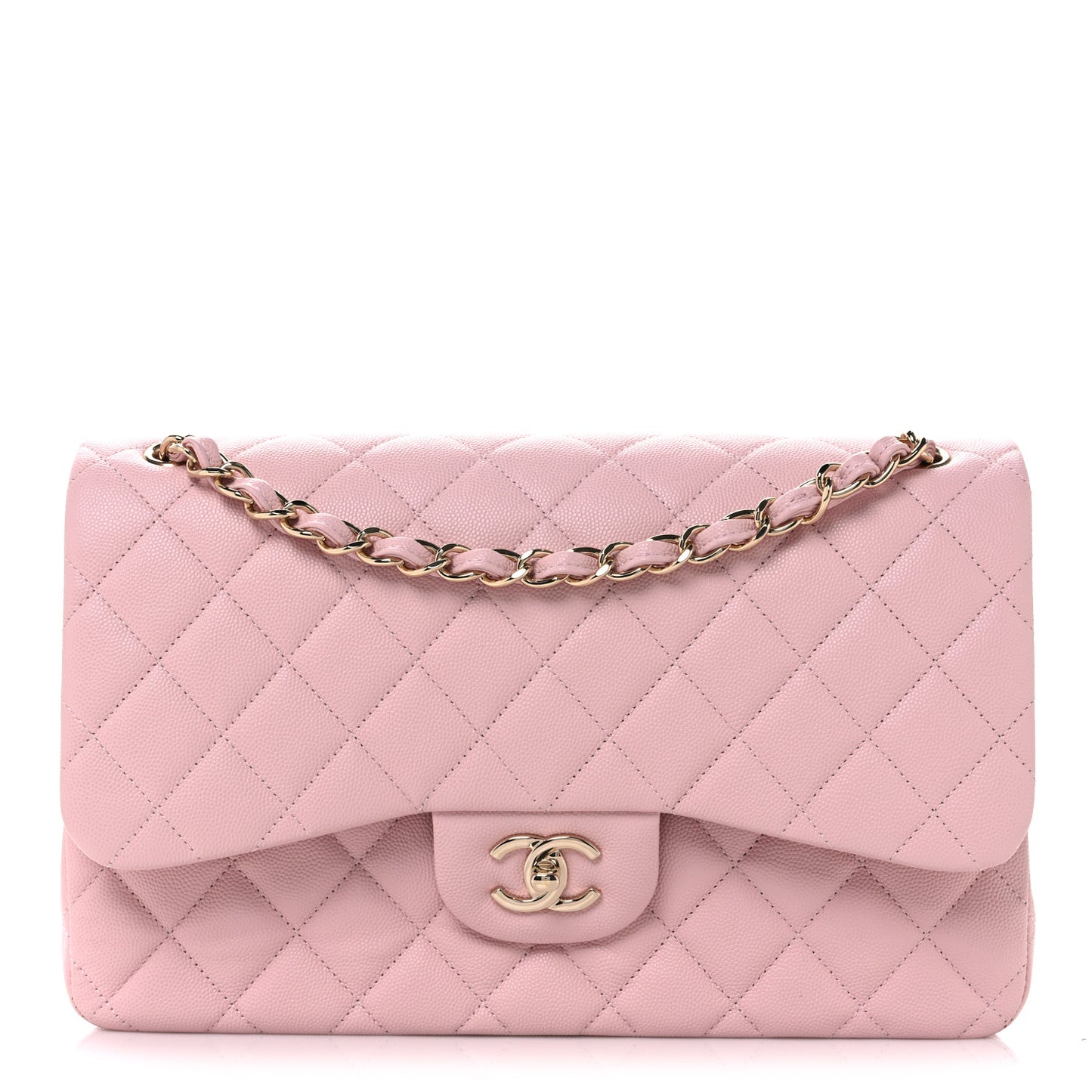 Caviar Quilted Jumbo Double Flap Light Pink