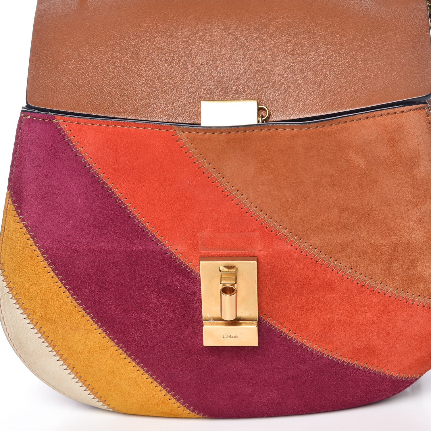 Chloe Calfskin Suede Rainbow Patchwork Drew Shoulder Bag Caramel 10 of 12