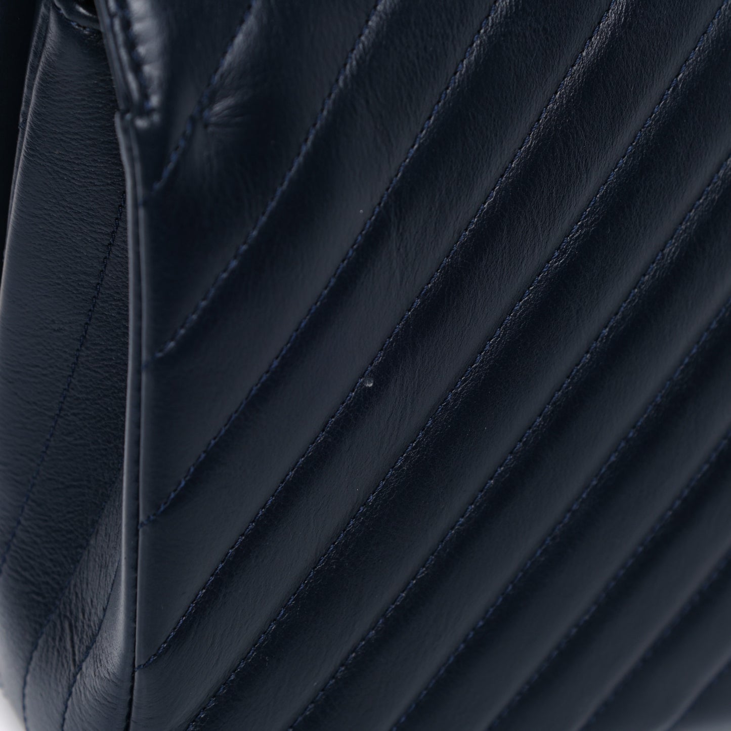 Calfskin Chevron Quilted Medium Statement Flap Navy Blue
