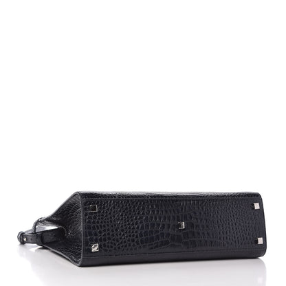 Saint Laurent Shiny Calfskin Crocodile Embossed Small Manhattan Shopper Tote Deep Marine 4 of 10