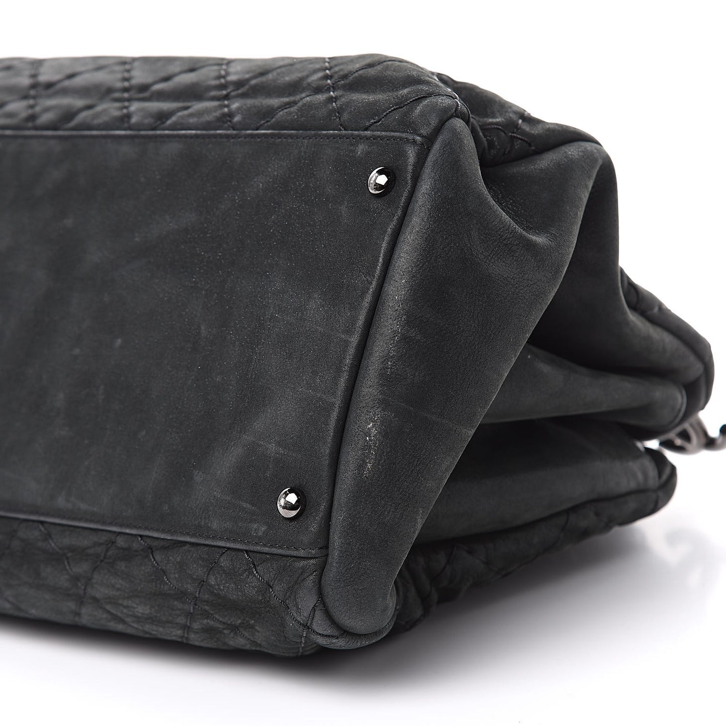 Iridescent Calfskin Stitched Extra Large Just Mademoiselle Bowling Bag Black