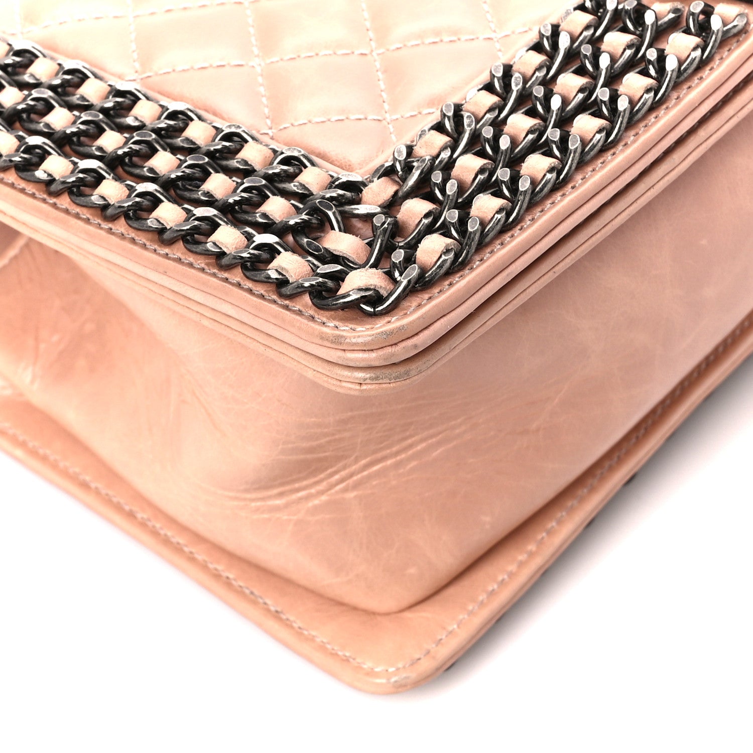 Chanel Glazed Calfskin Quilted Medium Boy Chained Flap Beige 9 of 12