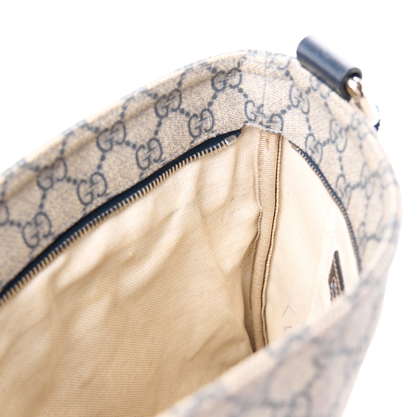 GG Supreme Monogram Small Flat Side Zip Messenger Bag Beige Blue
