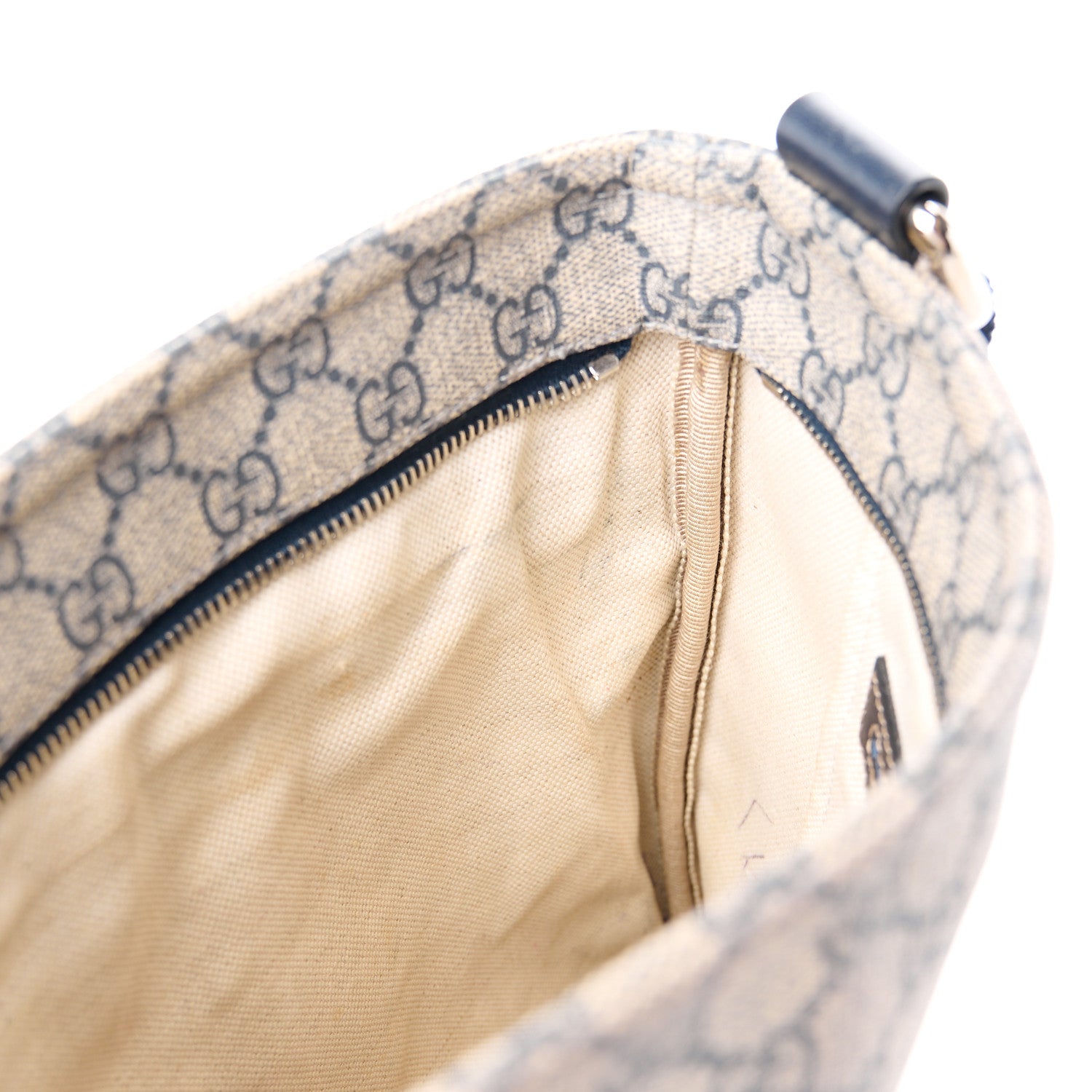 Gucci GG Supreme Monogram Small Flat Side Zip Messenger Bag Beige Blue 15 of 17