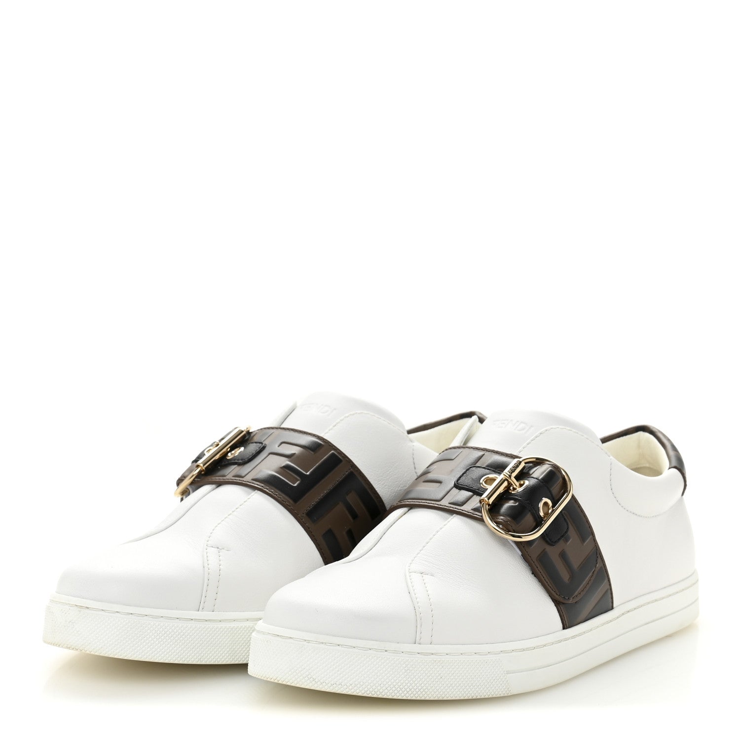 Fendi Vitello FF Embossed Womens Slip On Sneakers  39.5 White Maya Black 4 of 10