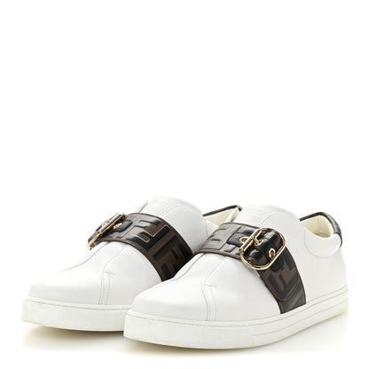 Fendi Vitello FF Embossed Womens Slip On Sneakers  39.5 White Maya Black 4 of 10